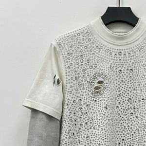 Summer Distressed Double Layer <b>Rhinestone</b> T Shirt Summer <b>Rhinestone</b> Double Layer T-Shirt Distressed <b>Rhinestone</b> Tee <b>Tops</b> Men - Product Image 4