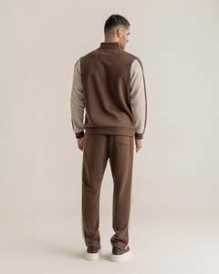 Ensemble de survêtement tendance pour homme 100 % coton, coupe classique, marron beige, unique, uni, doux, premium, streetwear décontracté d'hiver - Product Image 2
