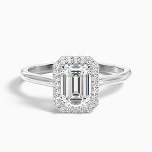 Anillo de Compromiso Minimalista con Halo de Diamantes Cultivados en Laboratorio con Corte Esmeralda de 2 Quilates, Certificados por IGI, en Oro Blanco Sólido de 14k, Regalo de Boda - Product Image 1