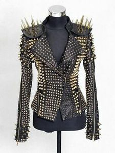 Studded Cowhide Leather Motorcycle Jacket Men Punk Style Plus Size Turn-down Collar Zipper Closure Regular Sleeve - Product Image 4