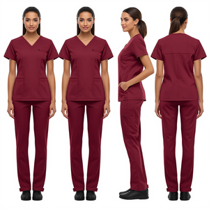 Ensemble de tenue médicale extensible de qualité supérieure pour femmes, couleur rouge vin, uniforme de soins de santé confortable, vêtements de travail professionnels - Product Image 3
