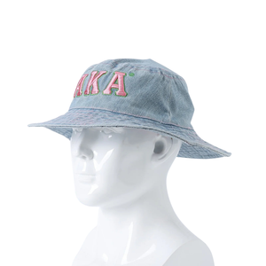 Sombrero de Mezclilla AKA Denim Boonie Rosa con Letra Bordada, Ala Ancha, Ajustable, de Algodón, para Exteriores, Casual, Protección Solar - Product Image 1
