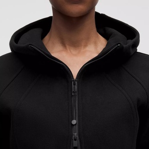 New Athletic Style Women's Black <b>Hooded</b> <b>Fleece</b> <b>Jacket</b> Thumb Hole Full Sleeve Zipper Closure Solid Color Knitted Polyester Autumn - Product Image 3