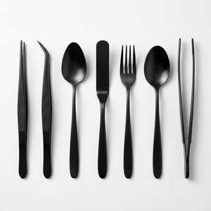 Stainless Steel Chef Plating Set Heavy Duty <b>Tongs</b> Spatulas Professional Food Plating Garnishing 7-Piece Black Altomme - Product Image 1