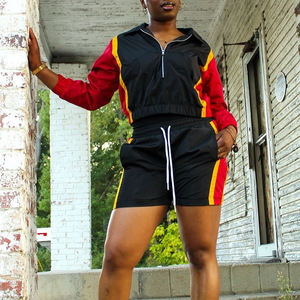 Ensemble de survêtement pour homme avec blocs de couleur noir, rouge, jaune, manches longues, short à cordon de serrage, respirant, style hip-hop, pour le printemps - Product Image 2