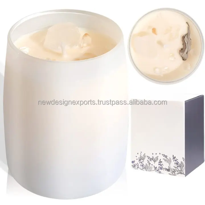 White Sage Scented Candle with Crystal Inside Healing Clear Quartz Crystal Candle for Cleansing House