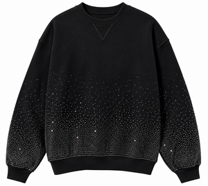 เสื้อสเวตเชิ้ตผู้หญิงสีดำประดับเพชรระยิบระยับ คอกลม แขนยาว สไตล์ลำลอง แฟชั่นสตรีทแวร์ - Product Image 2