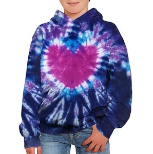 Sweat à capuche oversize pour enfants en molleton bleu délavé tie-dye, respirant, pour l'hiver, sport, garçons, éco-responsable - Product Image 1