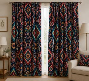 Modern Paisley Ikat Art Nouveau Velvet Or Blackout <b>Window</b> <b>Curtain</b> Each Panel Luxury Decorative Soft Touch Fabric Room Darkening - Product Image 4