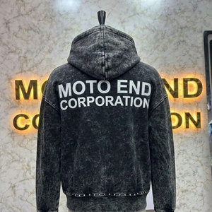 Sweat à capuche vintage pour homme en molleton de coton épais, coupe oversize et carrée, délavé à l'acide vert, effet usé, délavé soleil, avec logo personnalisé - Product Image 2