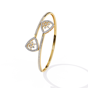 Radiant Gold Tone Diamond Heart Accent <b>Bangle</b> <b>Bracelet</b> For Women Elegant Celebration Jewelry - Product Image 2