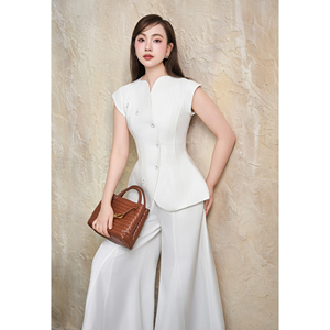 Chaleco Elegante Blanco Asimétrico para Mujer, con Mangas Cortas, Estilo Oficina, Moderno, Casual de Negocios, Marca YONA - Product Image 5