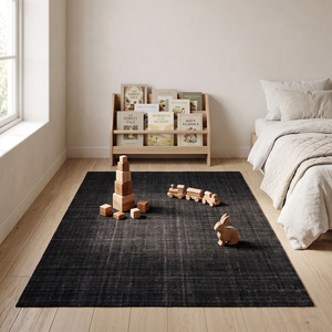 Tapis en laine noire effet croisé, antidérapant, écologique, tufté à la main, à poils épais, pour salon, hôtel, salle de bain - Product Image 3