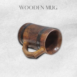 Wooden Beer Mug with Handle Eco Friendly Drinkware Classic Party Mug for Home Camping Bar Use - Product Image 2