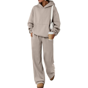 Women Minimalist <b>Hoodie</b> <b>Lounge</b> Set Premium Cotton Blend Casual Sweat Suit - Product Image 1