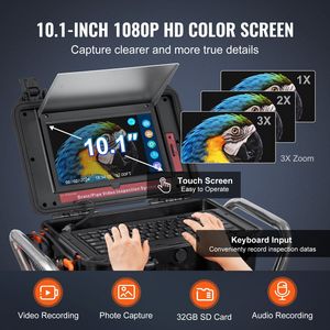 Telecamera per Ispezione Fognature Autolivellante da 328 Ft/100m con Touchscreen da 10.1'', Trasmettitore 512Hz, Contatore di Distanza, IP67, Telecamera Analogica a Spirale per Fognature - Product Image 5