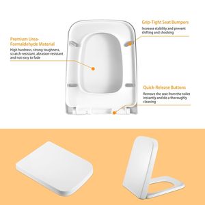 Asiento de Inodoro Cuadrado Reforzado con Amortiguadores de Agarre Firme, Cierre Silencioso, Liberación Rápida y Fácil Limpieza - Product Image 5