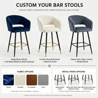 DM Chaise de bar moderne en velours cannelé avec accoudoirs, dossier incurvé ouvert, pieds en métal noir et or, repose-pieds, vente en gros directe usine