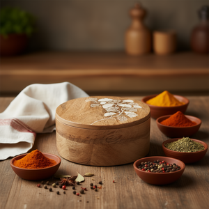 กล่องใส่โรตีไม้ทำมือระดับพรีเมียม พร้อมที่จัดเก็บเครื่องเทศ ภาชนะเก็บอาหารในครัว ภาชนะใส่จาปาตี ภาชนะเสิร์ฟแบบดั้งเดิม - Product Image 3