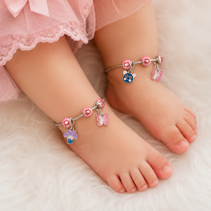 925 Sterling Silver Butterfly and Floral Charm <b>Anklet</b> High Polish Color Enamel Cute Nature Style Jewelry for Girls Kids Daily - Product Image 1