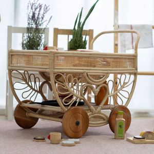 Best quality baby educational toys rattan drink trolley tea cart toy weaving play trolleys - Product Image 3
