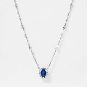 Elegante Collar con Colgante de Oro Sólido de 14K con Zafiro Ovalado y Diamantes Cultivados en Laboratorio, Certificado IGI, Joyería Fina, Regalo para Ella - Product Image 2