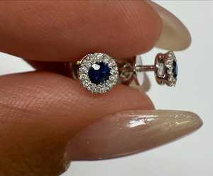 ต่างหูแบบติดหูทรงกลมประดับไพลินสีน้ำเงิน ขายส่ง ทอง 14k 18k พลอยจำลองทรงกลม ประดับเพชรเล็กๆ ผลิตจากห้องปฏิบัติการ - Product Image 6