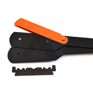 Navaja de Afeitar de Lujo SHAVETTE con Mango de Madera Naranja Sólida, Navaja de Afeitar Negra con Logotipo Personalizado - Product Image 4