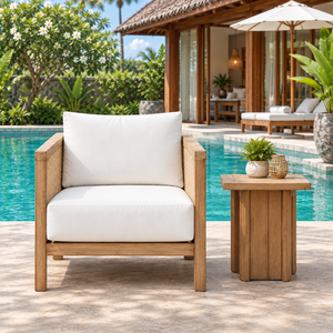 Wooden Outdoor <b>Garden</b> <b>Chair</b> Rope Woven Patio Lounge <b>Seat</b> Cushioned Sofa Armchair <b>for</b> Poolside Villa - Product Image 2