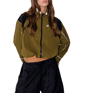 Custom Women Cropped Track Windbreaker <b>Jacket</b> <b>Lightweight</b> Streetwear Waterproof Striped Zip Up Outerwear OEM <b>jacket</b> for men USA - Product Image 5