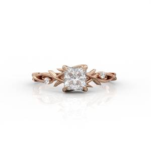 แหวนเพชรทรงปรินเซสคัท 1.00 กะรัต ดีไซน์ใบไม้ โรแมนติก ทองคำขาว 14K ประดับเพชรเลี้ยงในห้องปฏิบัติการ ของขวัญสำหรับคนรักในงานแต่งงาน - Product Image 3