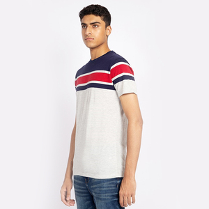 Camiseta de Manga Corta para Hombre con Bloques de Color y Rayas, Personalizada con el Logotipo de tu Marca, Corte Regular, Cuello Redondo, Informal, de Algodón Tejido - Product Image 2