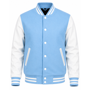 Blousons universitaires pour hommes personnalisés avec logo, manches blanches, style preppy, fermeture boutonnée, respirants, coupe régulière, pour l'automne - Product Image 2