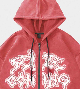 Cyber Y2K <b>Hoodie</b> Men Zip Up Devil Horn <b>Hoodie</b> Green <b>Gothic</b> Graphic Print Sweatshirt Harajuku Streetwear Loose Fit Heavyweight - Product Image 3