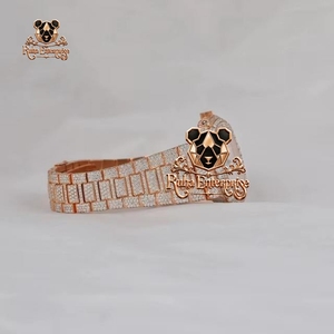 <b>Mens</b> Designer Moissanite Diamond Stainless Steel <b>Wristwatch</b> Brilliant Stone Dial Integrated Bracelet Detailed Bezel Quartz - Product Image 6