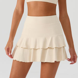 European Style Double Ruffles Tennis <b>Skirt</b> with Front Logo Quick Dry Breathable Athletic <b>Skirt</b> for Badminton and Sports - Product Image 4