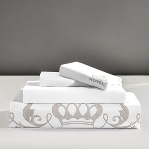 Juego de Ropa de Cama de Algodón Blanco Puro de Alta Calidad, con Bordado Plateado, para el Hogar, Suave, de Cinco Estrellas, 4 Piezas - Product Image 6