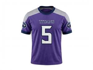 Maillot de football américain personnalisé, tenue de sport pour équipe, violet et blanc, manches courtes, uniforme athlétique, logo, numéro et nom personnalisés, performance - Product Image 1