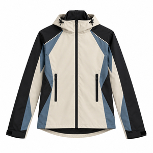 Men's Hooded Color Blocking Racer <b>Jacket</b> Windproof Zipper Closure Sporty Autumn Wear Polyester Material - Product Image 2