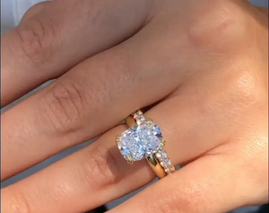 Premium Design 925 Silver Moissanite <b>Cushion</b> Cut Yellow Gold Plated Engagement <b>Ring</b> Set with Round Cut Band for Women's. - Product Image 3