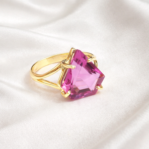 Anillo de Plata de Ley 925 con Topacio Rosa, Chapado en Oro Amarillo y Rosa, Hecho a Mano, Anillo de Piedra Rosa, Anillo Boho Apilable, Anillo de Promesa - Product Image 3