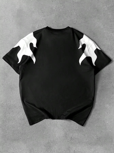 Men's Black <b>White</b> Geometric Print Short Sleeve O-Neck Quick Dry Breathable Eco-Friendly Knitted Streetwear T-Shirt - Product Image 2