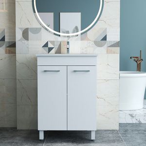 Mobile bagno a doppia anta da 24 pollici con cerniere soft-close, ripiano regolabile e lavabo integrato, montaggio a pavimento - Product Image 1