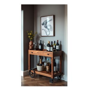 Carrito de Bar Moderno de Madera con 2 Niveles y Ruedas para Uso en Interiores, Forma Rectangular, Mueble Multifuncional para Decoración de Sala de Estar - Product Image 1