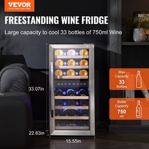 Frigorifero Cantinetta Vino a Doppia Zona da 33 Bottiglie, Frigo Cantina Vino Freestanding con Raffreddamento ad Aria e Doppia Temperatura per Conservazione Bevande - Product Image 2