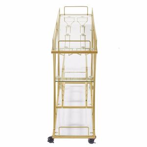 Carrello Bar in Vetro Elettroplaccato Oro con Portabottiglie e Portabicchieri per Servizio in Cucina - Product Image 6