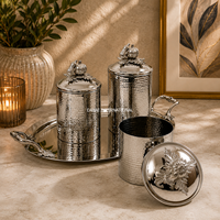 Ensemble de boîtes de rangement de cuisine en acier inoxydable à effet martelé de qualité supérieure avec plateau de service décoratif, ensemble de contenants alimentaires modernes