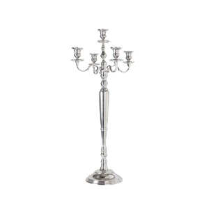Traditional Silver 5 <b>Candle</b> Candelabra wWth Crystal Drops Classic Elegant Design Wedding <b>Dinner</b> Party Formal Event Centrepiece - Product Image 3