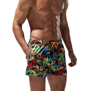 Shorts de bain pour hommes à motif floral tropical, séchage rapide, taille élastique avec cordon de serrage, maillot de bain d'été pour hommes, short de surf pour les vacances, protection UV - Product Image 4