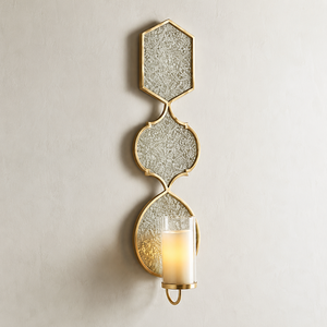 Applique murale vintage en laiton massif, faite à la main, avec motif linéaire et support de bougie unique pour entrée - Product Image 1